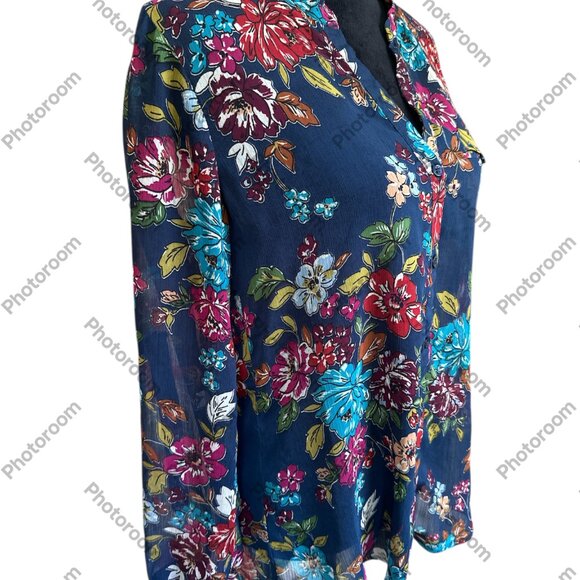 Kut from the Kloth Multicolor Floral Sheer Button Rolltab Sleeves Medium - Picture 3 of 5